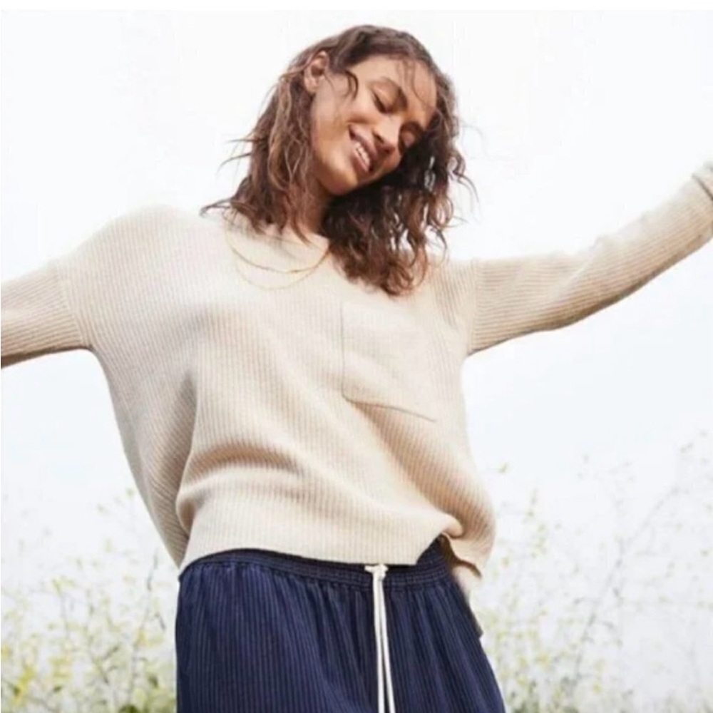 Madewell Thompson Pocket Pullover Knit Sweater Heather Fawn Tan, Size Medium